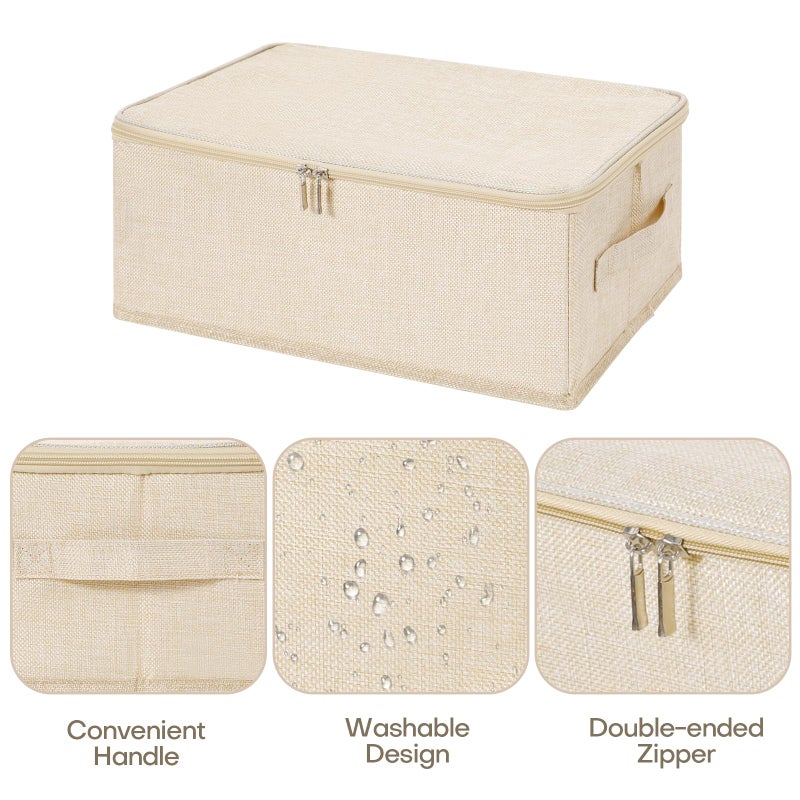 ANMINY Storage Bins with Zipper Lids 13 Qt Lidded Fabric Storage Boxes Baskets Cubes with Handles Collapsible Washable Cotton Linen Closet Shelf Clothes Organizer Containers - Beige, Small - Image 3